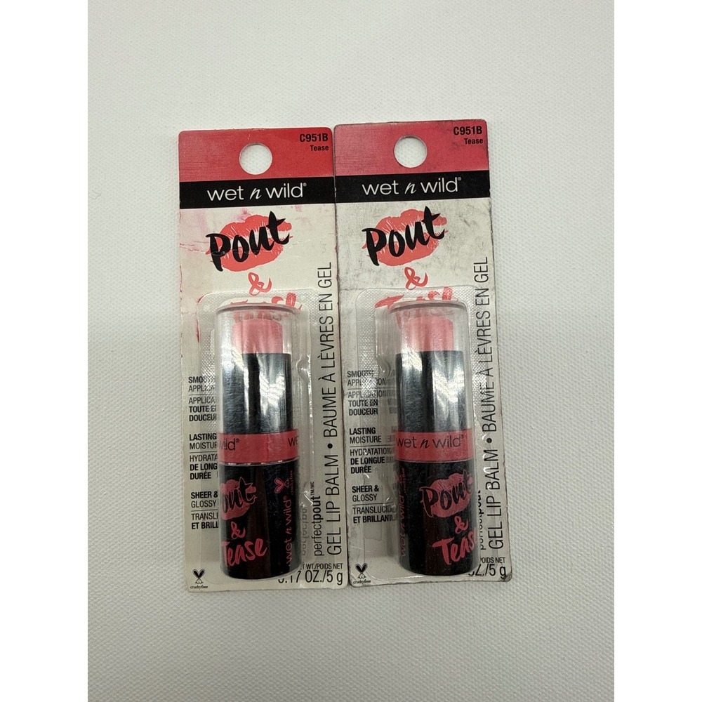 Lot of 2 Wet n Wild Perfect Pout Gel Lip Balm Tease C951B Sheer Pink Glossy New